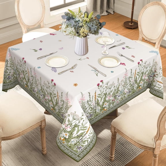 Small Square Tablecloth 52x52 Inch, Stain Resistant Wrinkle Free Card Table Tablecloth Spring Floral Summer Wildflowers Square Table Cloth Cover for Dinner Party Picnic Decor