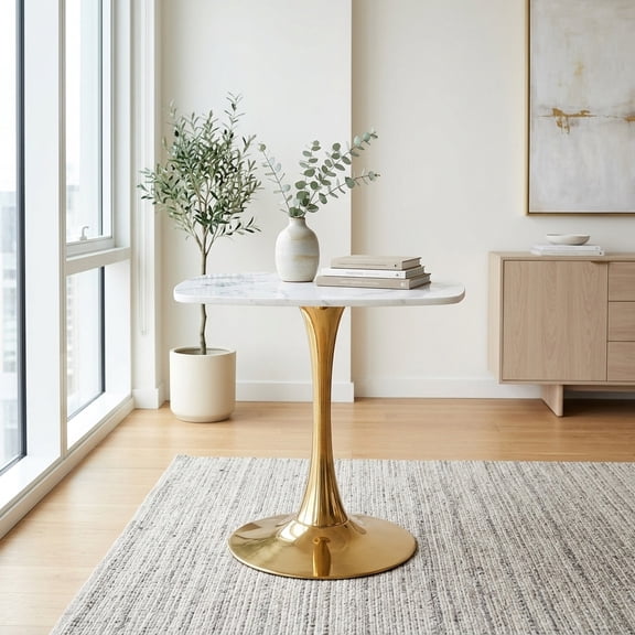 Small Square Tulip Dining Table - Modern White & Gold Kitchen Table for 2-4