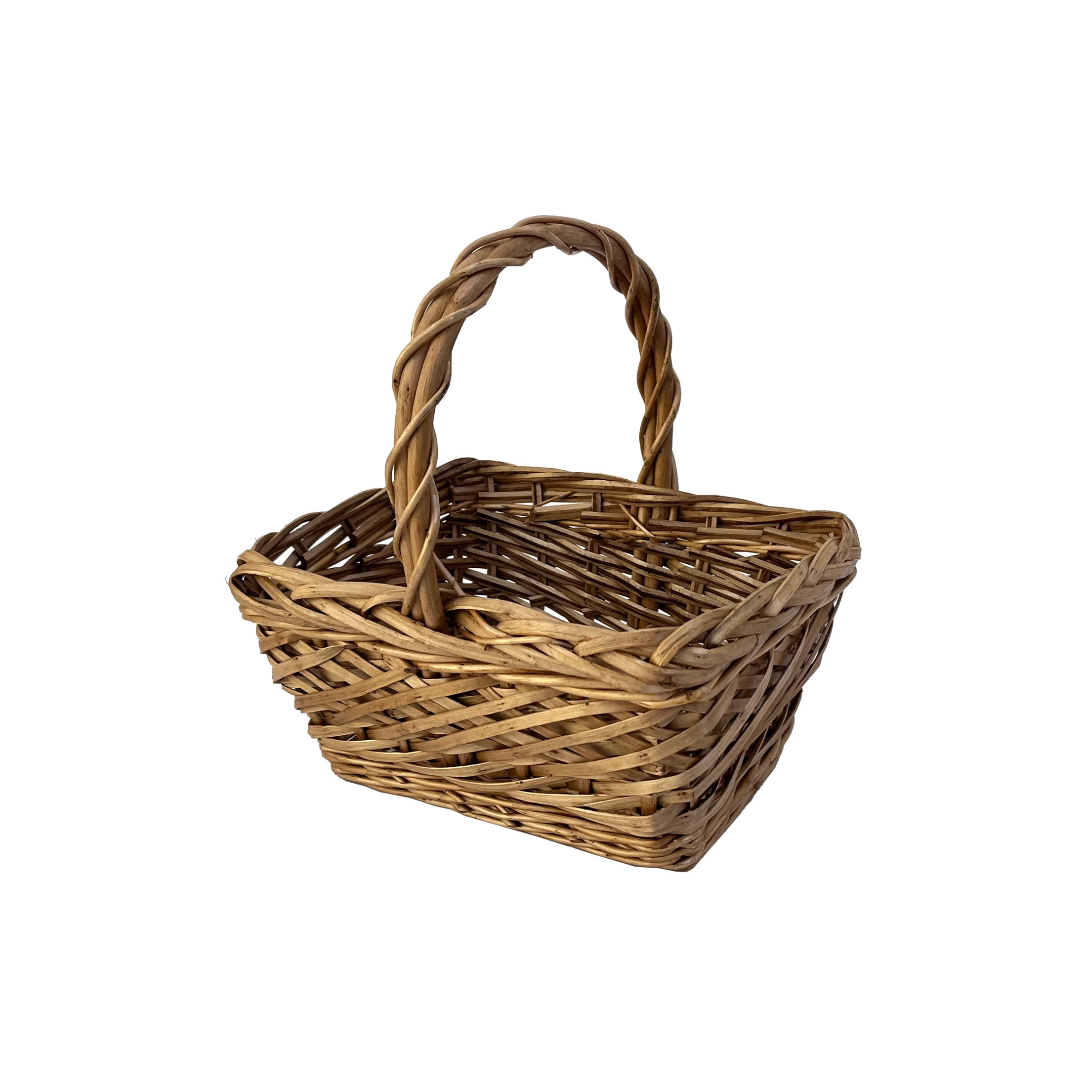 Natural Brown Small Square Wicker Basket with Handle