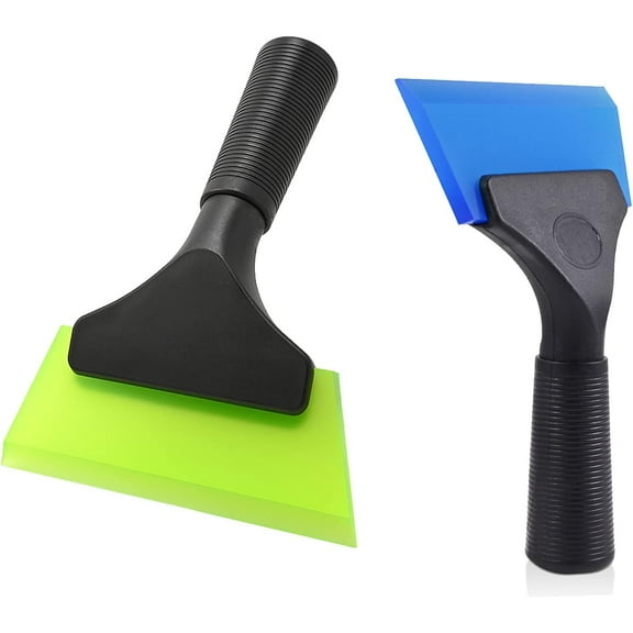 Small Squeegee with 5 Inch Dark Blue & Green Rubber Blade Mini Wiper Window Tinting Tools for Mirror Glass Window Cleaner with Non-Slip Handle, 2 Pack