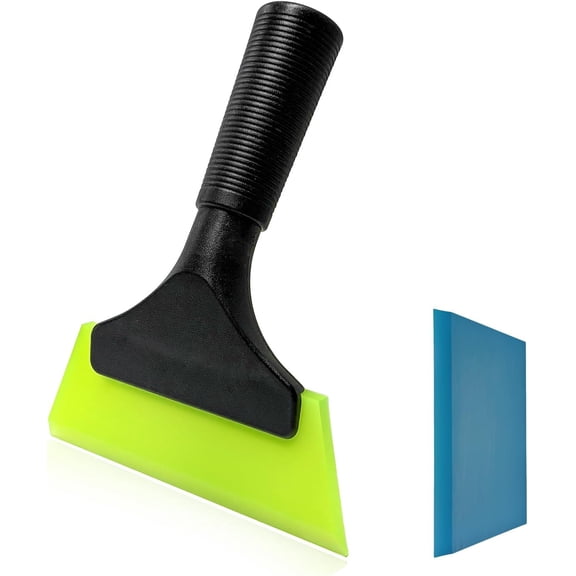 Small Squeegee with 5 Inch Rubber Blade, Car Window Tint Tool Water Wiper with Non-Slip Handle, Windshield Squeegee Vinyl Wrapping Scraper for Door Bathroom Mirror Cleaning (Green+Blue)