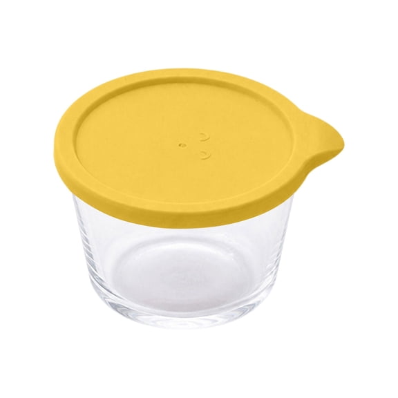Small Stackable Food Grade Glass Prep Bowl with Tight Sealing Airtight Plastic Lid, Mini Round Custard Bowl, Lead Free Glass Container for Food Storage, Dishwasher Safe & Freezer Safe, 1Pc