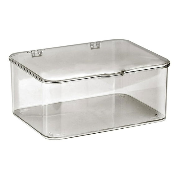 Small Stackable Organizer Bin (9" x 7.5" x 4") with Hinged Lid Clear Storage Box Home Office Fridge Bathroom Kitchen Pantry Container,Stackable Desk Organizer for Cosmetics, Art Supplies