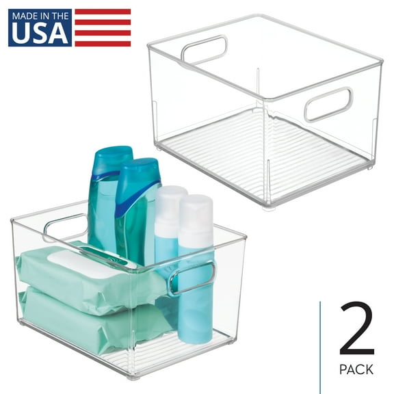 Small Stackable Plastic Bathroom Storage Bin with Handles - Organizer Bin for Bathroom Countertop or Vanity - Made in USA