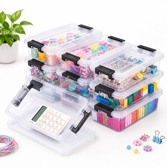 Small Stackable Storage Boxes with Lids, 3.0 quarts, 10 Pack, Clear