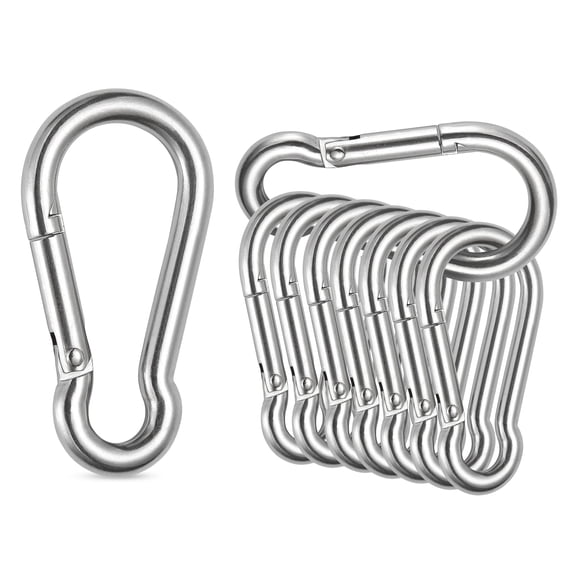 10Pcs Multipurpose Stainless Carabiner Clip, 1.96 inch Heavy Duty Stainless Steel Spring Snap Hook for Camping Hiking Outdoor, Key, Pet Leash, Backpack, Keychain