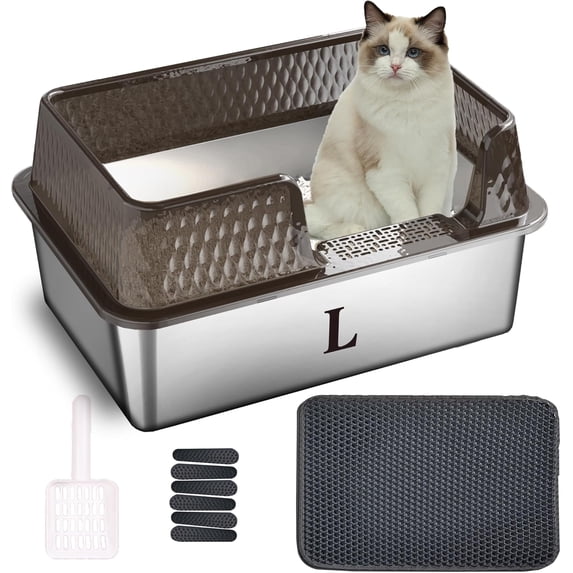 Small Stainless Litter Box Side Entry High Walls Deep Kitty Litter ...