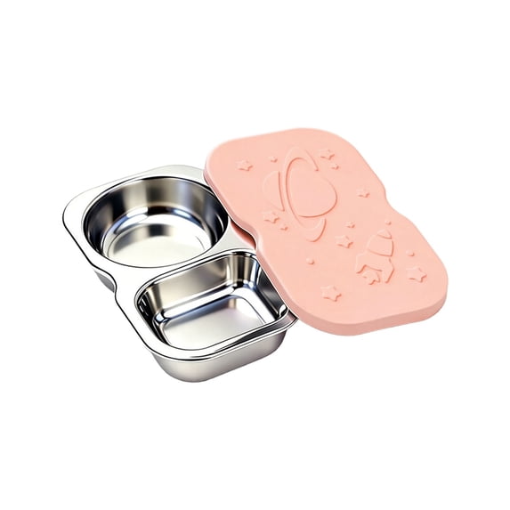 Small Stainless Steel 2-Compartment Snack Containers with Lids, Reusable Snack Pack Containers, Lunch Box Accessories,Double Compartment Salad Dressing Containers to Go, 5.3oz