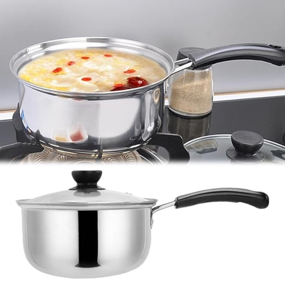 Small Stainless Steel Cooking Pan with Thickened Bottom, Stovetop Saucepan with Random Lid, Fast Heating Kitchen Pot for Noodles/Soups & Daily Cooking, WEIWEIGG