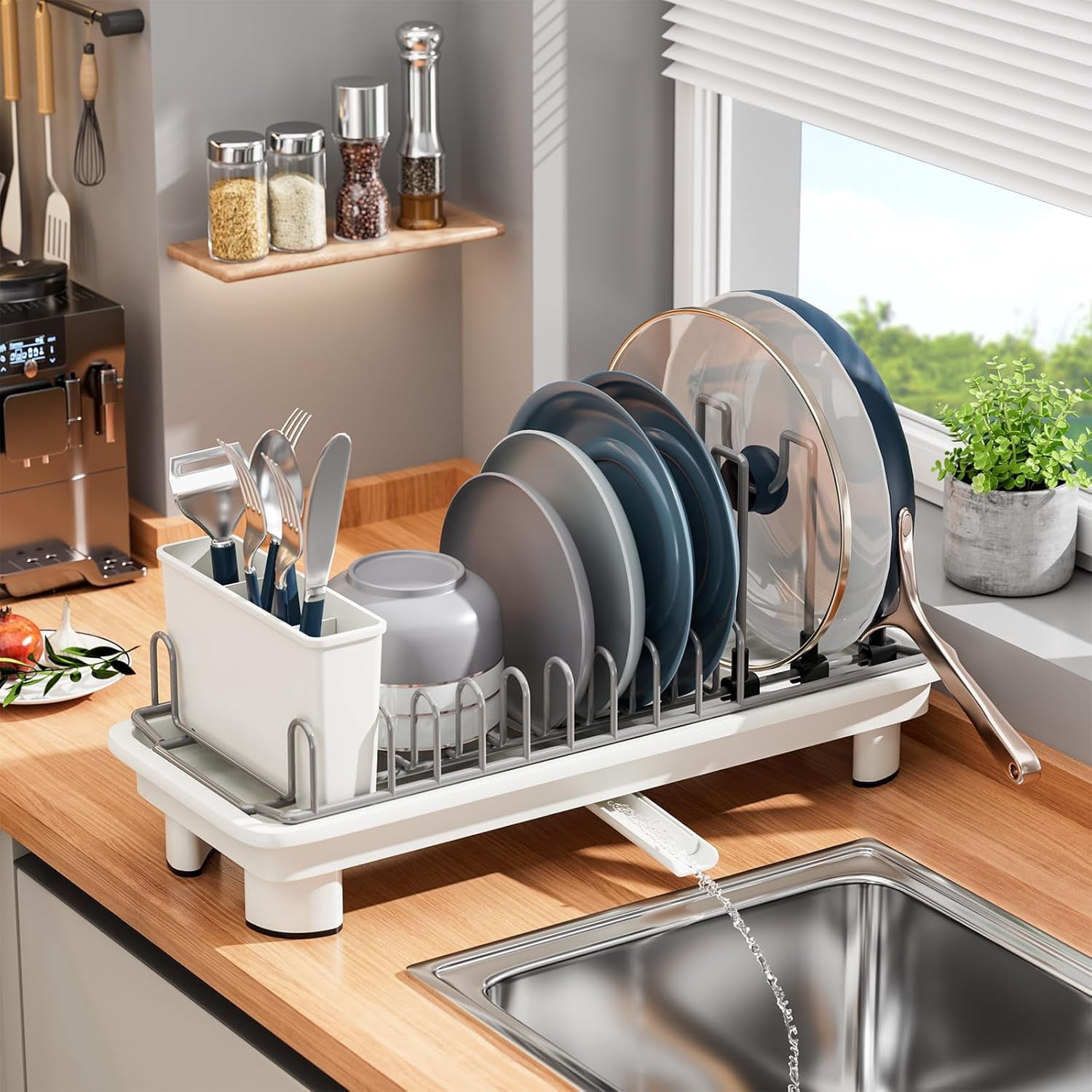 Small Stainless Steel Dish Drying Rack with Drain Board and Utensil ...