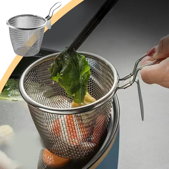 Small Stainless Steel Hot Pot Strainer Spoon 3.7 Inch – Mesh Skimmer Ladle with Hook for Shabu Shabu, Noodle Scoop, Oil Filter, Fryer, Kitchen Colander