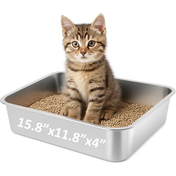 Small Stainless Steel Litter Box, 15.8"x11.8"x4" Low Sided Metal Litter Box for Kittens and Rabbits, Odor Control Kitty Litter Tray, Non Sticky Indoor Litter Pan, Easy to Clean, S