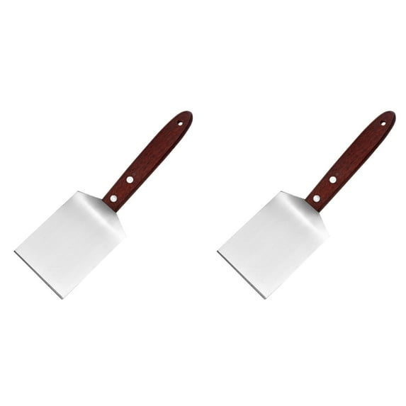 Small Stainless Steel Spatula with Wooden Handle - Cookie & Baking Spatula, Mini Turner Scraper for Kitchen Cooking, Teppanyaki Griddle Tool,Brown-2Pcs