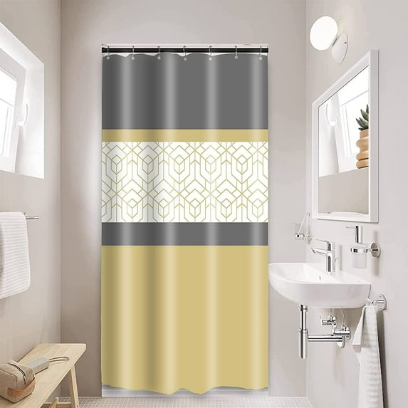 Small Stall 36"x72" Modern Boho Geometric Shower Curtain Set for Bathroom with Hooks Grey Yellow White Boho Bath Curtain Abstract Stripes Water Repellent Polyester Shower Curtain Trim