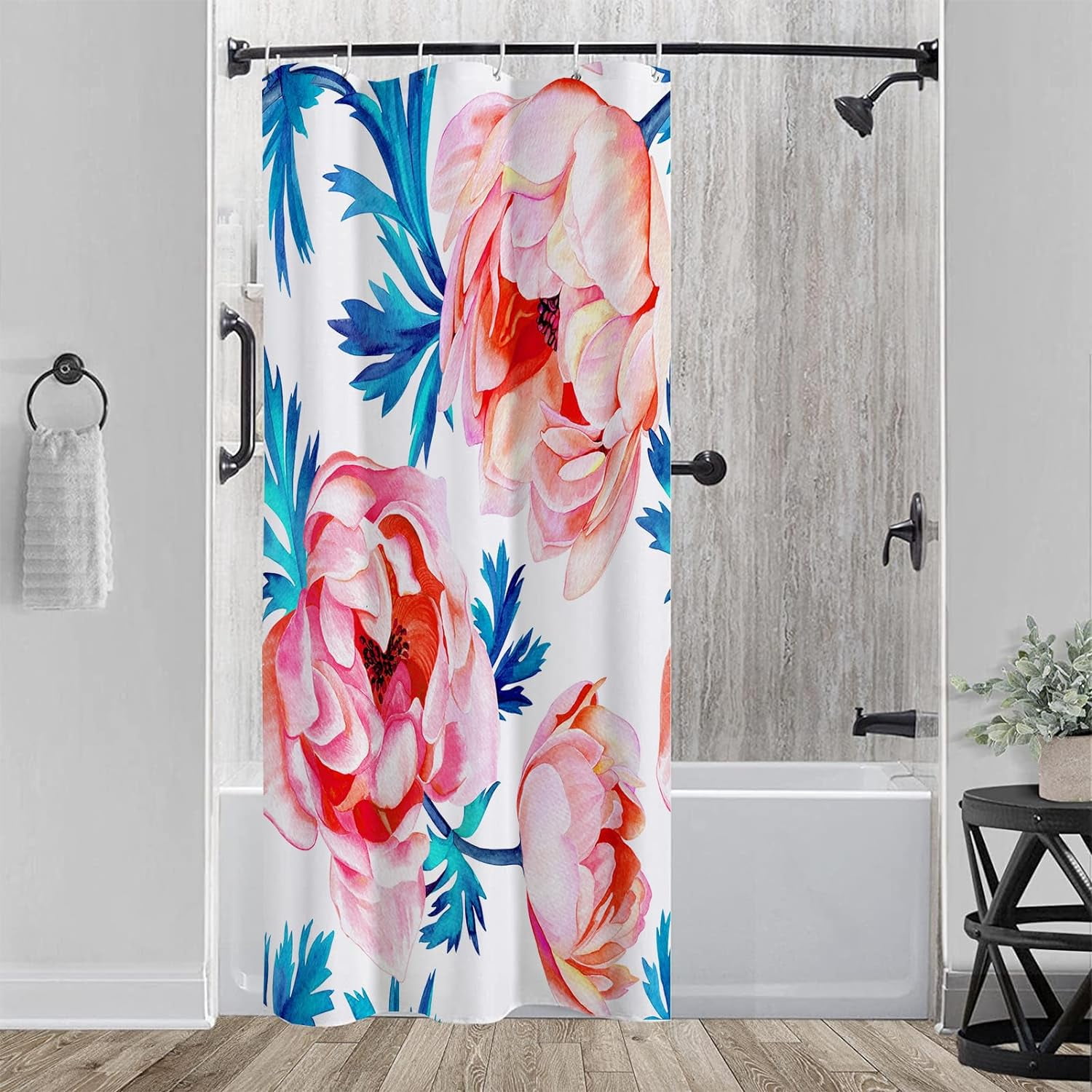 Farmhouse Donkey Shower Curtain Set - Rustic Barn Lavender Design, 70x70 Inches, Polyester Fabric, Includes Hooks