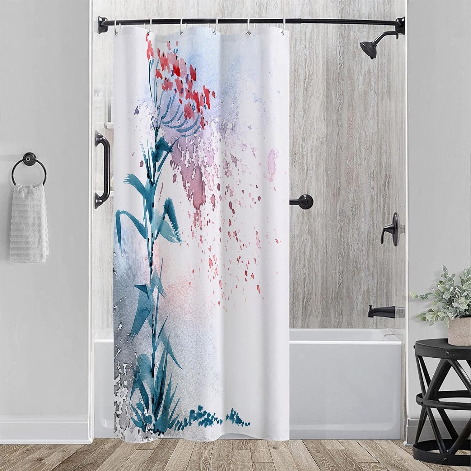 Small Stall 36"x72" Watercolor Painted Flowers Shower Curtain Set with ...