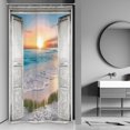 thumbnail image 1 of Small Stall Beach Barn Door Shower Curtain for Bathroom Decor 36Wx72H Ocean Hawaiian Sunset Scenery Sea Wave Retro Grey Wooden Art Printed Fabric Polyester Waterproof 7 Pack Plastic Hooks, 1 of 6