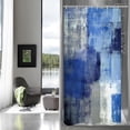 thumbnail image 1 of Small Stall Blue Shower Curtain 36 x 72, Abstract Ombre Narrow Half Size Chic Shower Curtains for Modern Chic Bathroom Decor, Paint Brush Graffiti Design, Dark Blue, 1 of 6