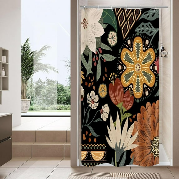 Small Stall Boho Shower Curtain 36 x 72, Vintage Flower Narrow Half Size Chic Shower Curtains for Modern Bathroom Decor, Tropical Leaves Floral Shower Curtain 36 inch