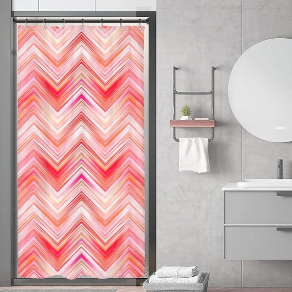 Small Stall Funky 70s Groovy Shower Curtain Pink Orange Waves Retro Vintage Y2k Abstract 36Wx72H Inch Funky Modern Aesthetic Narrow Fabric Decor Bathroom Polyester Waterproof 7 Pack Hooks