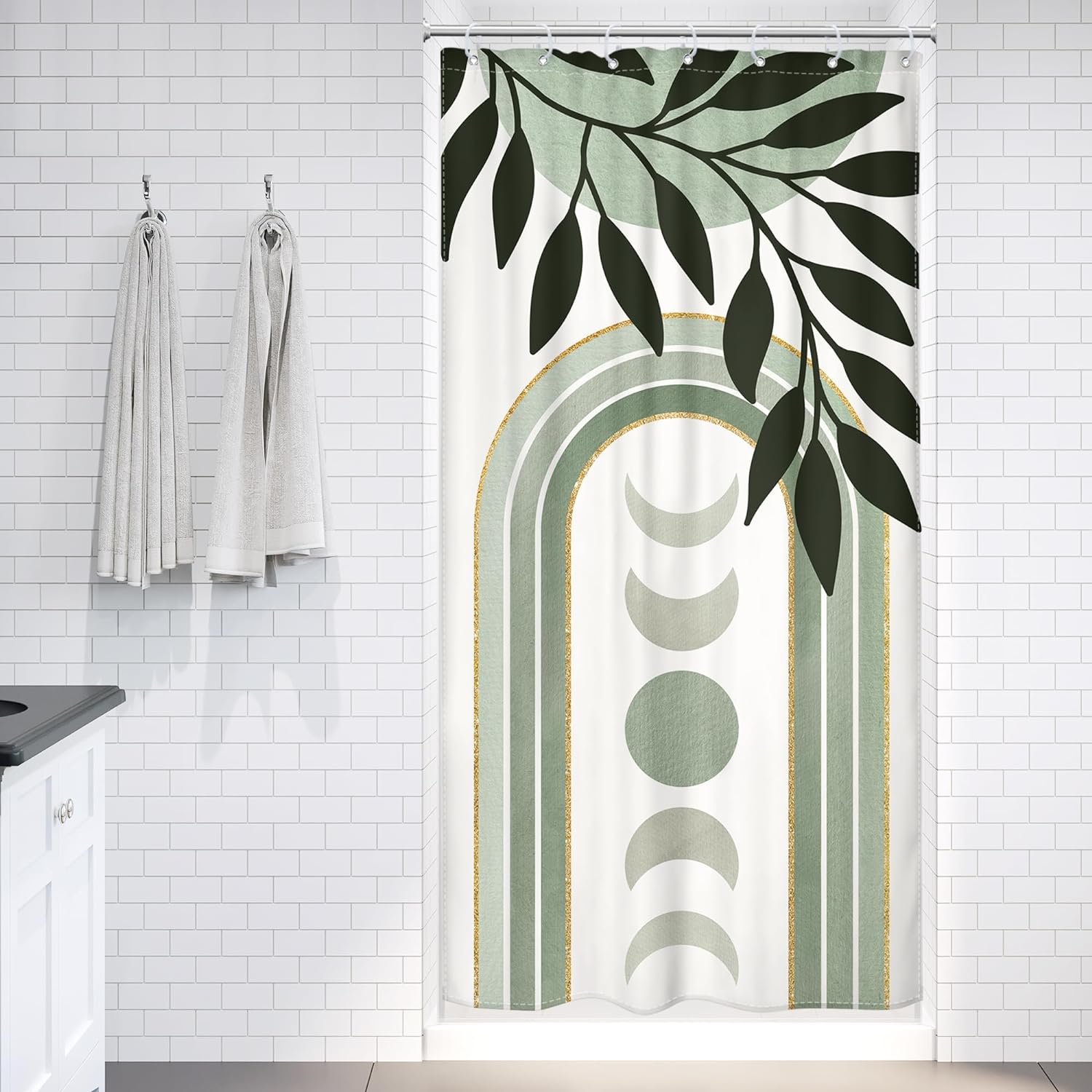 Small Stall Green Boho Shower Curtain 36Wx72H Rv Sage Green Modern Mid