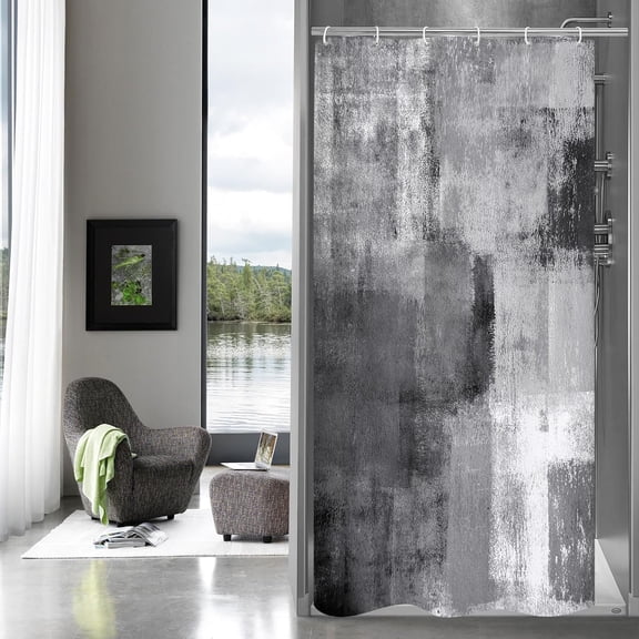 Small Stall Grey Shower Curtain 36x72 Abstract Ombre Narrow Half Size Chic Curtains Paint Brush Graffiti Design Modern Art for Compact Bathrooms Elevate Your Space with Style