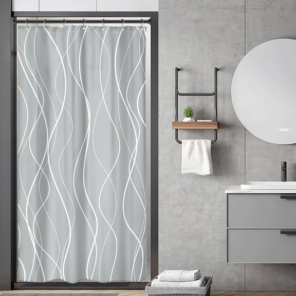 Small Stall Grey and White Striped Shower Curtain Abstract Geometric Art Lines Modern Minimalist Simple Unique 36Wx72H Inch Neutral Fabric Decor Bathroom Polyester Waterproof 7 Pack Hooks