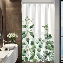 Small Stall Half Size Narrow Plant Shower Curtain 36Wx72H Inch Green Eucalyptus Leaves Shower Curtain Watercolor Nature Botanical Plant Bathroom Curtain Waterproof Fabric with 12 Hooks