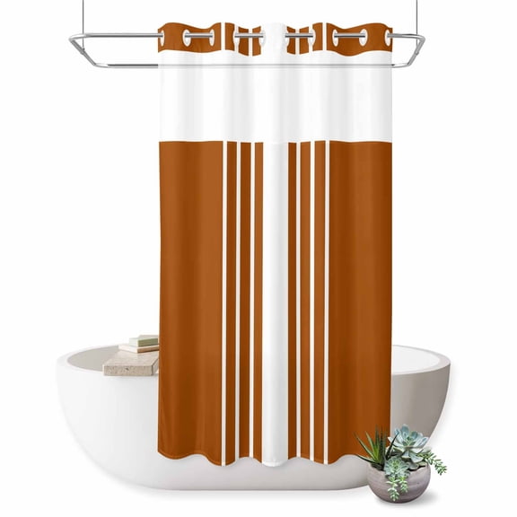 Small Stall No Hook Shower Curtains Burnt Orange White Stripe Waterproof Shower Curtain Set Modern Rustic Vertical Striped Bath Curtains for Bathroom Decor with See Through Top Window 36x72 Inch