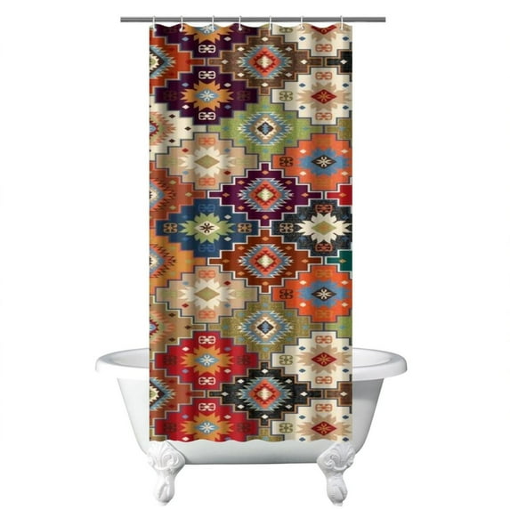 Small Stall Narrow Shower Curtain 36"W x 72"L – Tropical Bohemian Leaves, Mid-Century Abstract Boho Botanical Bathroom Decor, Vintage Floral Palm Leaf Pattern, Rustic Tribal Folk Style