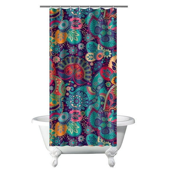 Small Stall Narrow Shower Curtain 36"W x 72"L – Tropical Bohemian Leaves, Mid-Century Abstract Boho Botanical Bathroom Decor, Vintage Floral Palm Leaf Pattern, Rustic Tribal Folk Style