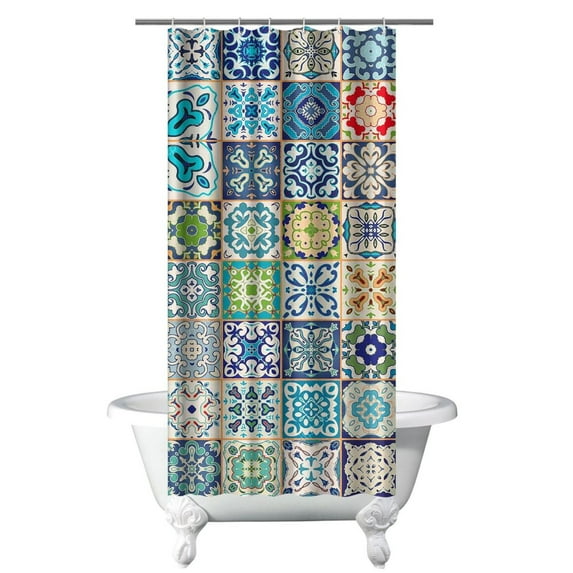 Small Stall Narrow Shower Curtain 36"W x 72"L – Tropical Bohemian Leaves, Mid-Century Abstract Boho Botanical Bathroom Decor, Vintage Floral Palm Leaf Pattern, Rustic Tribal Folk Style