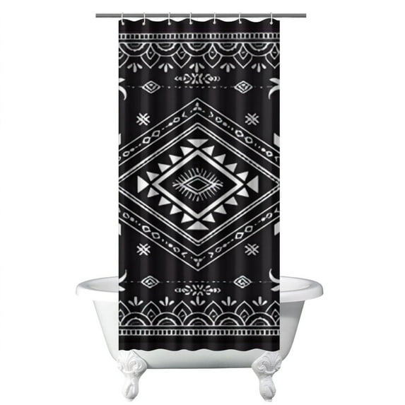 Small Stall Narrow Shower Curtain 36"W x 72"L – Tropical Bohemian Leaves, Mid-Century Abstract Boho Botanical Bathroom Decor, Vintage Floral Palm Leaf Pattern, Rustic Tribal Folk Style