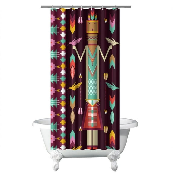 Small Stall Narrow Shower Curtain 36"W x 72"L – Tropical Bohemian Leaves, Mid-Century Abstract Boho Botanical Bathroom Decor, Vintage Floral Palm Leaf Pattern, Rustic Tribal Folk Style