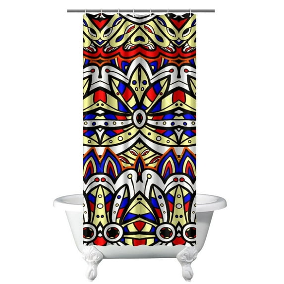 Small Stall Narrow Shower Curtain 36"W x 72"L – Tropical Bohemian Leaves, Mid-Century Abstract Boho Botanical Bathroom Decor, Vintage Floral Palm Leaf Pattern, Rustic Tribal Folk Style