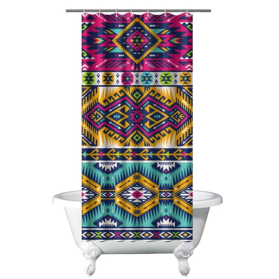 Small Stall Narrow Shower Curtain 36"W x 72"L – Tropical Bohemian Leaves, Mid-Century Abstract Boho Botanical Bathroom Decor, Vintage Floral Palm Leaf Pattern, Rustic Tribal Folk Style