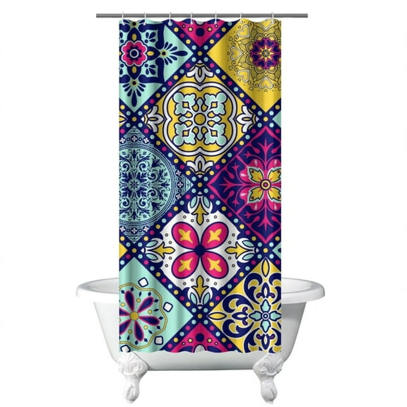 Small Stall Narrow Shower Curtain 36"W x 72"L – Tropical Bohemian Leaves, Mid-Century Abstract Boho Botanical Bathroom Decor, Vintage Floral Palm Leaf Pattern, Rustic Tribal Folk Style