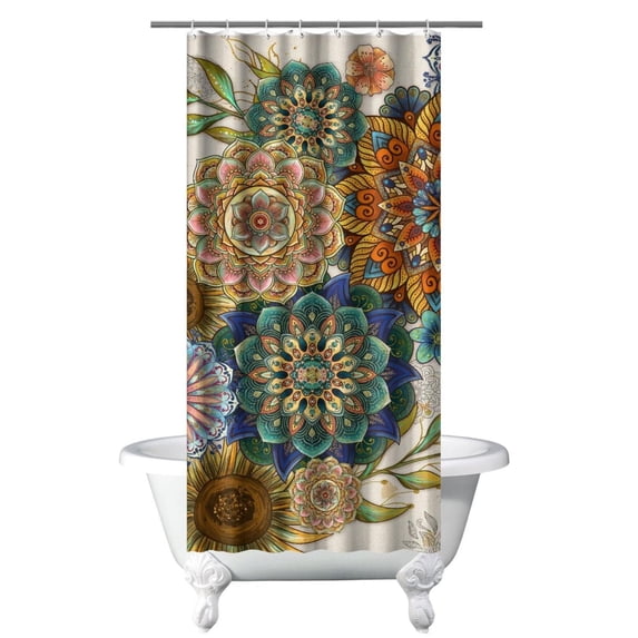 Small Stall Narrow Shower Curtain 36"W x 72"L – Tropical Bohemian Leaves, Mid-Century Abstract Boho Botanical Bathroom Decor, Vintage Floral Palm Leaf Pattern, Rustic Tribal Folk Style