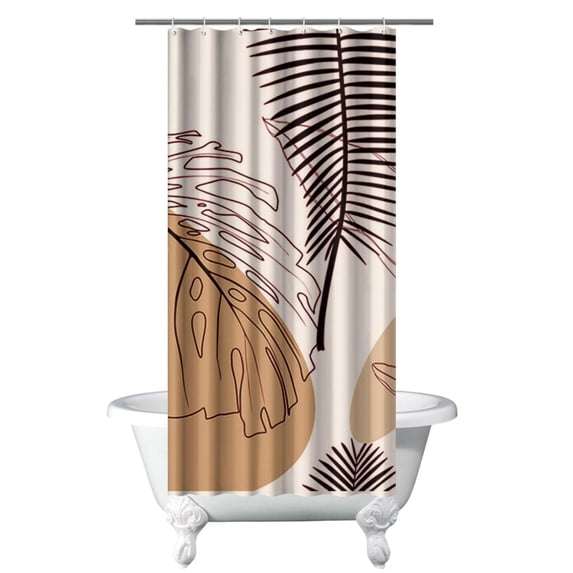 Small Stall Narrow Shower Curtain 36"W x 72"L – Tropical Bohemian Leaves, Mid-Century Abstract Boho Botanical Bathroom Decor, Vintage Floral Palm Leaf Pattern, Rustic Tribal Folk Style