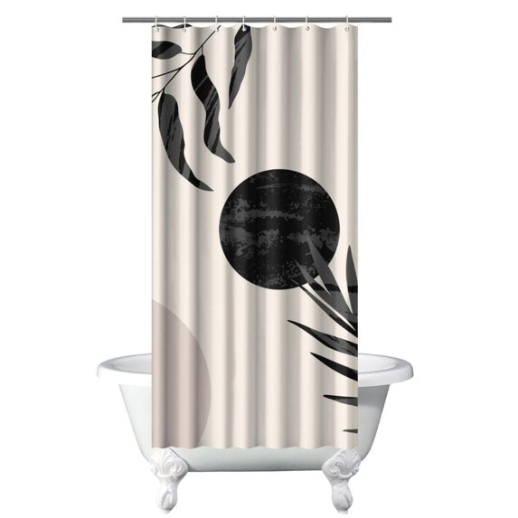 Small Stall Narrow Shower Curtain 36"W x 72"L – Tropical Bohemian Leaves, Mid-Century Abstract Boho Botanical Bathroom Decor, Vintage Floral Palm Leaf Pattern, Rustic Tribal Folk Style