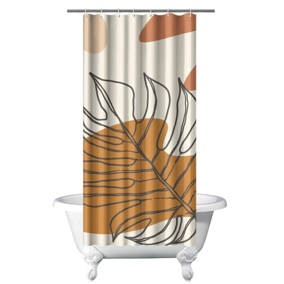 Small Stall Narrow Shower Curtain 36"W x 72"L – Tropical Bohemian Leaves, Mid-Century Abstract Boho Botanical Bathroom Decor, Vintage Floral Palm Leaf Pattern, Rustic Tribal Folk Style