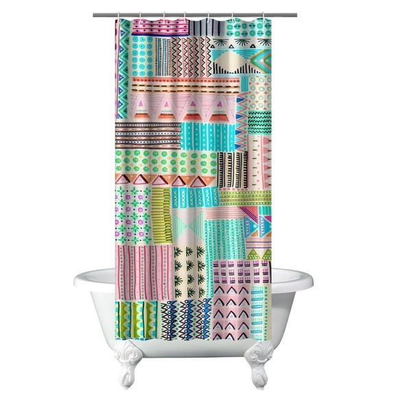 Small Stall Narrow Shower Curtain 36"W x 72"L – Tropical Bohemian Leaves, Mid-Century Abstract Boho Botanical Bathroom Decor, Vintage Floral Palm Leaf Pattern, Rustic Tribal Folk Style