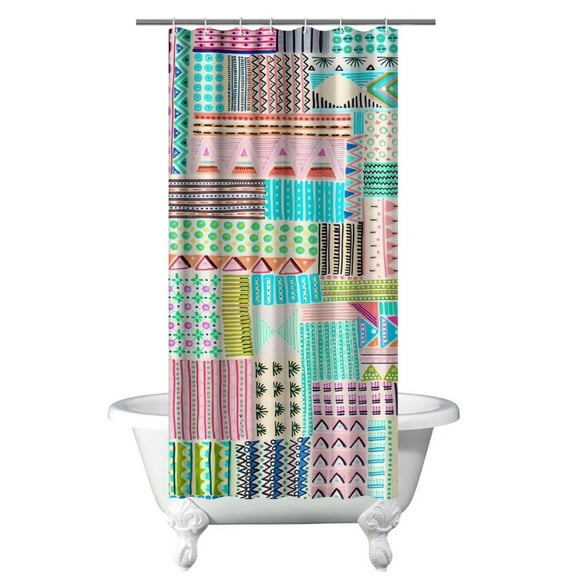 Small Stall Narrow Shower Curtain 36"W x 72"L – Tropical Bohemian Leaves, Mid-Century Abstract Boho Botanical Bathroom Decor, Vintage Floral Palm Leaf Pattern, Rustic Tribal Folk Style