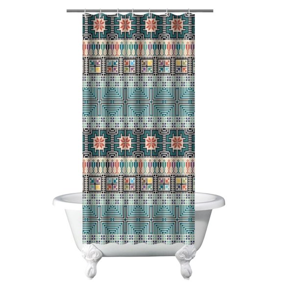 Small Stall Narrow Shower Curtain 36"W x 72"L – Tropical Bohemian Leaves, Mid-Century Abstract Boho Botanical Bathroom Decor, Vintage Floral Palm Leaf Pattern, Rustic Tribal Folk Style
