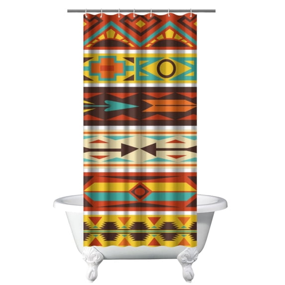 Small Stall Narrow Shower Curtain 36"W x 72"L – Tropical Bohemian Leaves, Mid-Century Abstract Boho Botanical Bathroom Decor, Vintage Floral Palm Leaf Pattern, Rustic Tribal Folk Style