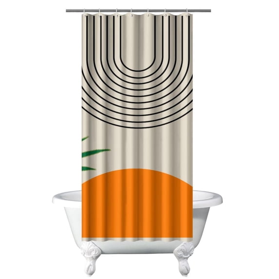 Small Stall Narrow Shower Curtain 36"W x 72"L – Tropical Bohemian Leaves, Mid-Century Abstract Boho Botanical Bathroom Decor, Vintage Floral Palm Leaf Pattern, Rustic Tribal Folk Style