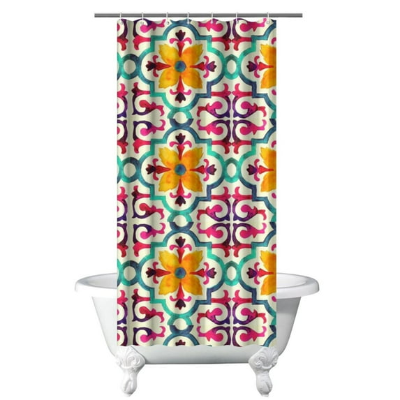 Small Stall Narrow Shower Curtain 36"W x 72"L – Tropical Bohemian Leaves, Mid-Century Abstract Boho Botanical Bathroom Decor, Vintage Floral Palm Leaf Pattern, Rustic Tribal Folk Style