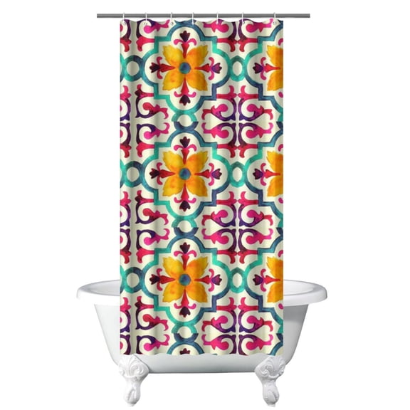 Small Stall Narrow Shower Curtain 36"W x 72"L – Tropical Bohemian Leaves, Mid-Century Abstract Boho Botanical Bathroom Decor, Vintage Floral Palm Leaf Pattern, Rustic Tribal Folk Style