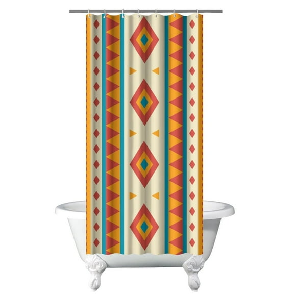 Small Stall Narrow Shower Curtain 36"W x 72"L – Tropical Bohemian Leaves, Mid-Century Abstract Boho Botanical Bathroom Decor, Vintage Floral Palm Leaf Pattern, Rustic Tribal Folk Style