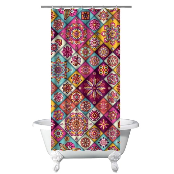 Small Stall Narrow Shower Curtain 36"W x 72"L – Tropical Bohemian Leaves, Mid-Century Abstract Boho Botanical Bathroom Decor, Vintage Floral Palm Leaf Pattern, Rustic Tribal Folk Style